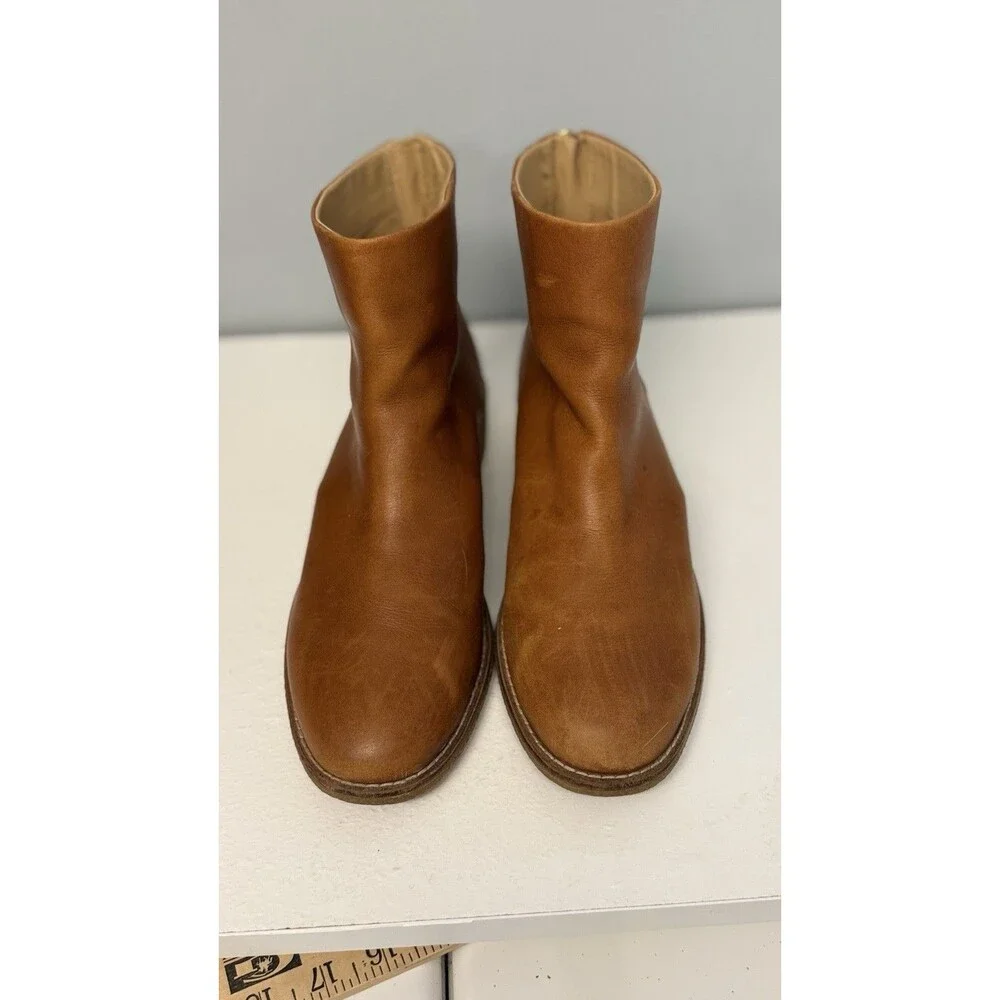 Sperry Women's Tan Leather Ankle Boots Size 9 STS82011 Back Zip Low Block Heel